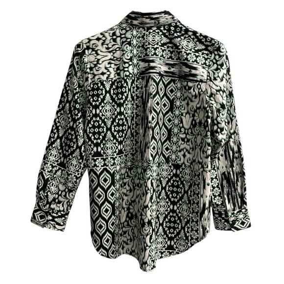 Foxcroft Shirt Womens M Black Mixed Print Non Iron Button Down Career Office - Picture 2 of 8